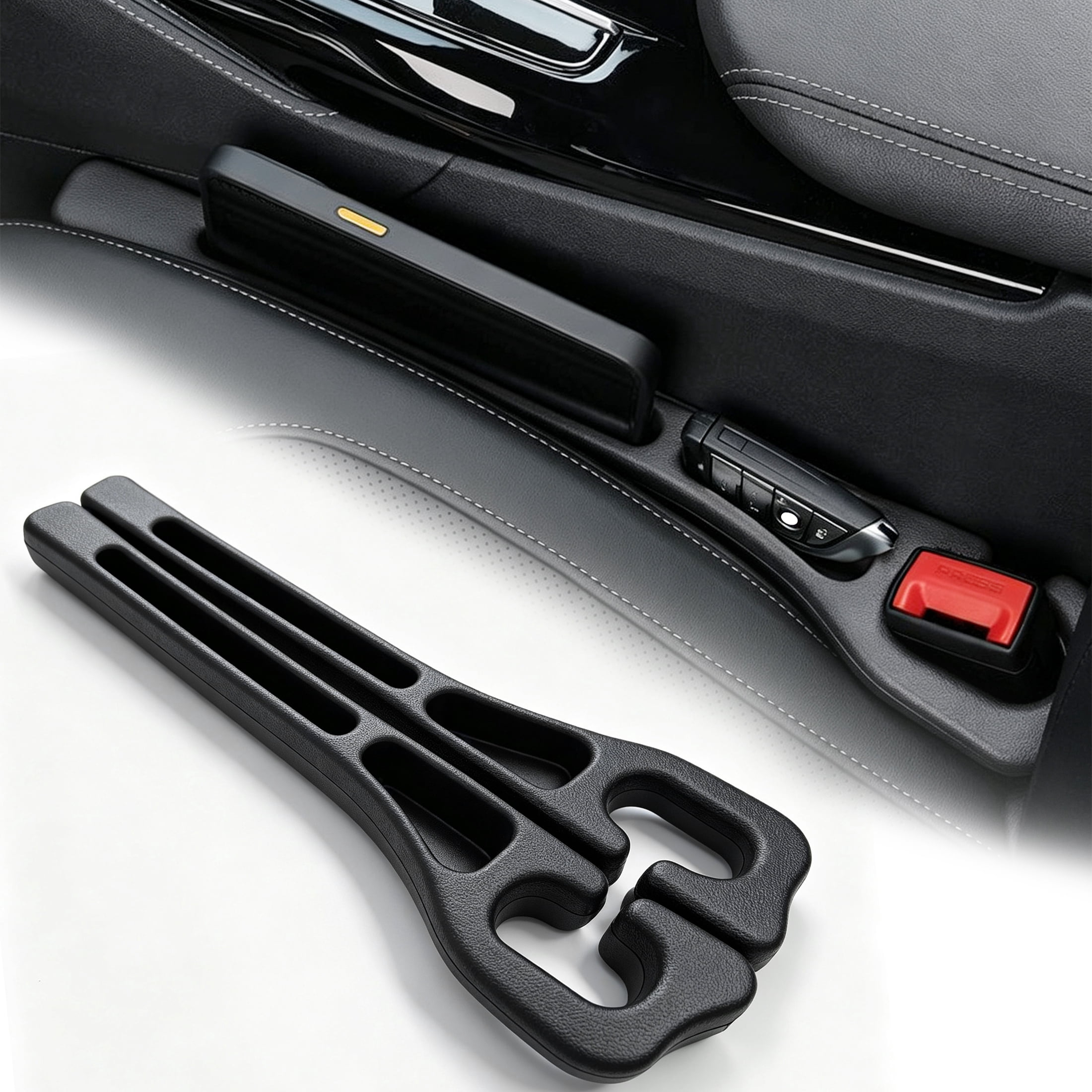 2 Pack Car Seat Gap Filler with Seat Belt Cutout, Universal Car Gap Plug Stopper, Anti-Drop Car Seat Crevice Blocker for Cell Phone Keys Coins Fit Car SUV Truck