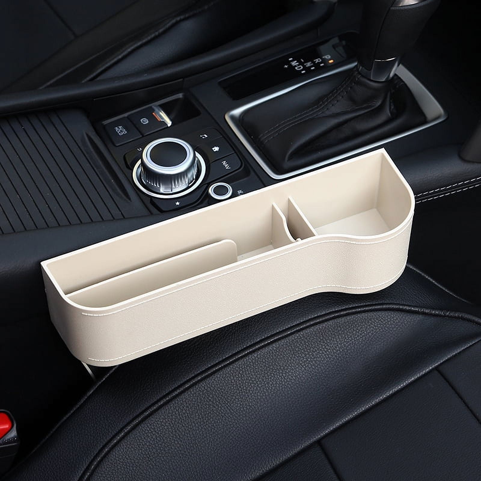Dezsed Coin Side Pocket Console Side Pocket Leather Cover Car Cup Holder  Auto Front Seat Organizer Cell Mobile Phone Holder-Black 