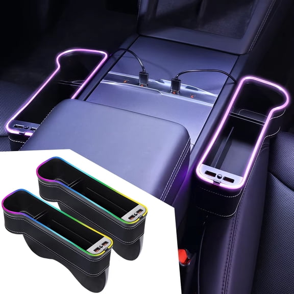 Car Seat Gap Filler Cup Holder 7 Colours Changing LED Car Crevice Storage Organizer Box With 2Usb Charger Car Accessories