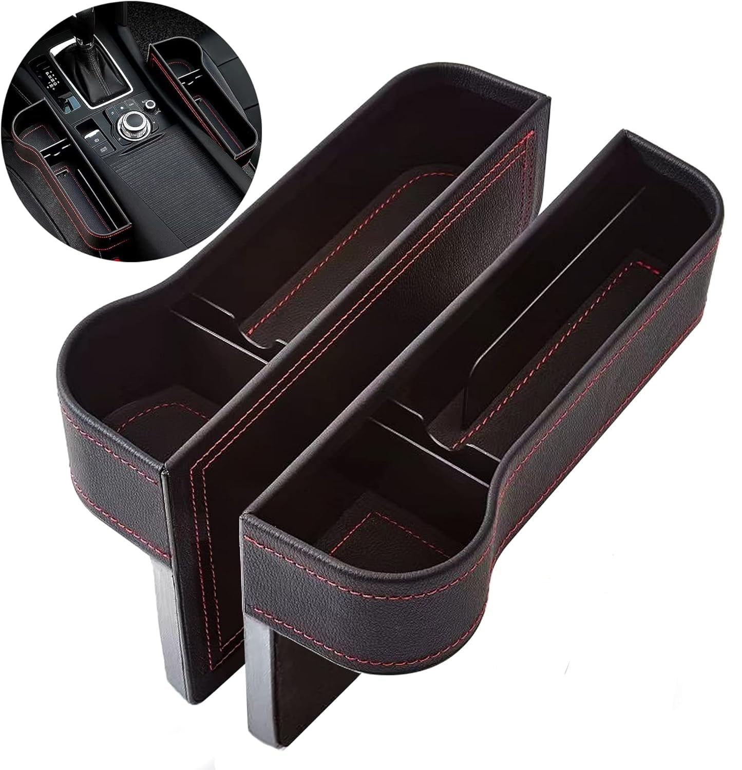 Kvago 2Pcs Car Seat Gap Filler Organizer, Multifunctional PU Leather Storage Box with Cup Holder
