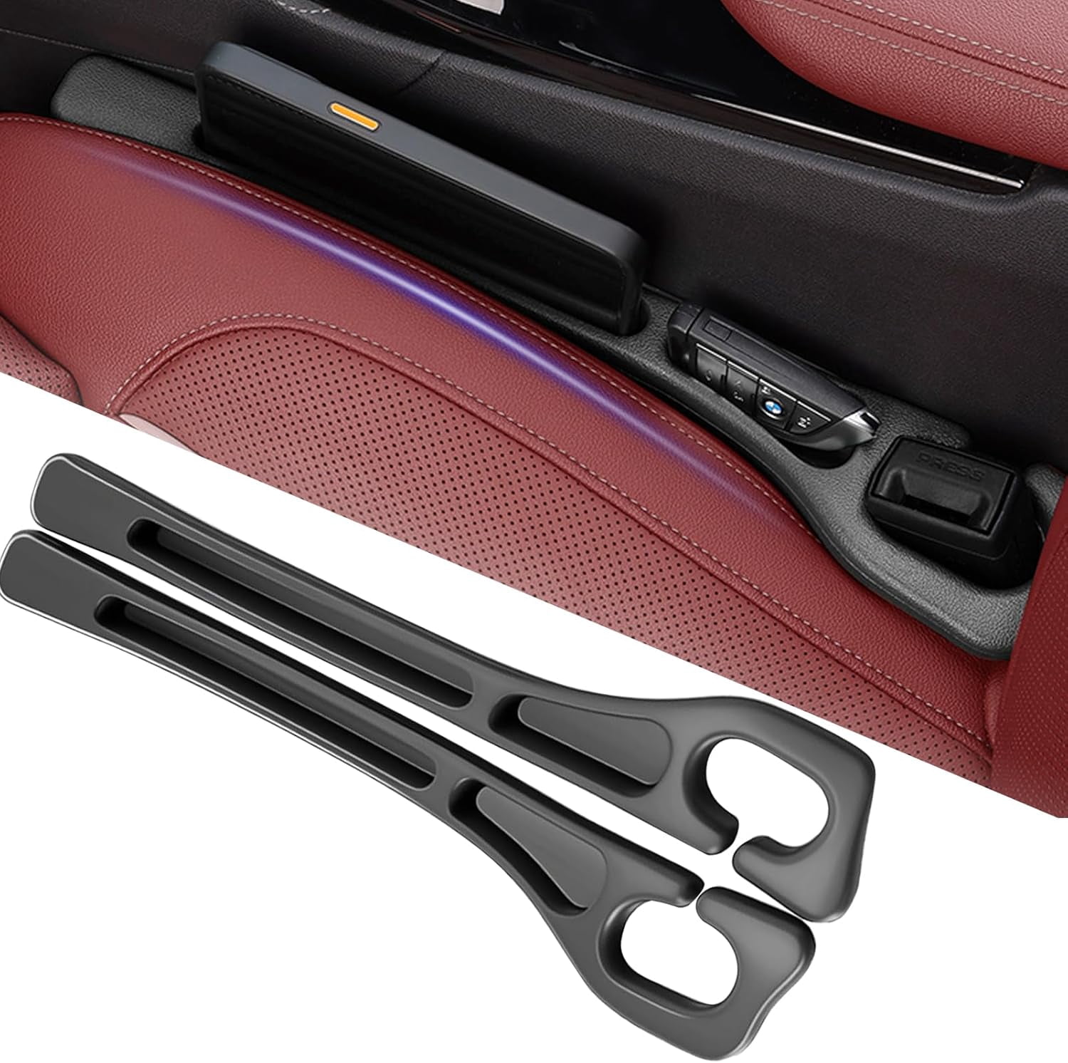 Autostoel Gap Filler, voor Peugeot 208 2012-2024 PU lederen autostoel Gap Plug Universele Gap Filler Pad Slot Plug Accessoires,2 Pack Red