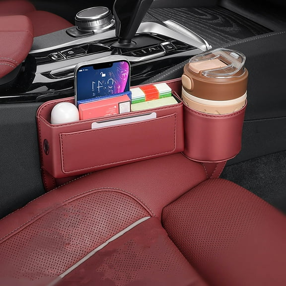 Car Seat Gap Leather Storage Box for Co Drive's Seat,Adjustable Car Seat Gap Organizer, Multifunctional Car Seat Filler with Cup Holder and USB Hole,For Mobile Phones,Wallets,Keys,Cards