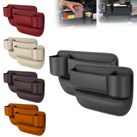 Car Seat Gap Organizer | Multifunctional Leather Storage Box | Non-Slip Wear-Resistant Finish | Multiple Compartments with Charging Hole | Fits Front Seat Console | 2 Pack | 28 x 18 x 2 cm