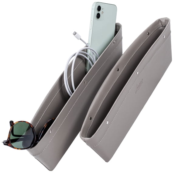 Car Seat Gap Organizer - Pack of 2 - Prevents Items Falling & Seat Gap Filler - Universal Fit 0.5"-2" Slots & Automotive Use - Easy Clean Design for Auto Accessories - Gray Faux Leather