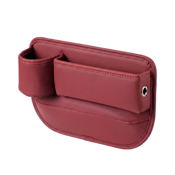 Car Seat Gap Organizer - Red Leather Storage Box for Car, Multi - functional Pocket with Cup Holder for Main Driver, Car Interior Accessory for Organizing Phone, Keys, Cards
