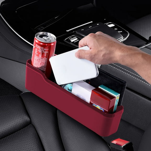 Car Seat Gap Storage Box with Cup Holder, Detachable Multi-Compartment Organizer for Phone, Keys and Cables, Fits Between Front Seats with Charging Port Cutout