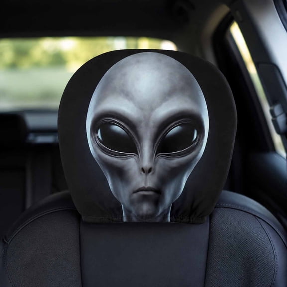 Car Seat Headrest Cover,Printed Funny Scary Monster Face Black Head Rest Cover Breathable Car Accessories,Stretchy Washable Headrest Protector Universal Fit to All Car Truck Van(1 pc)