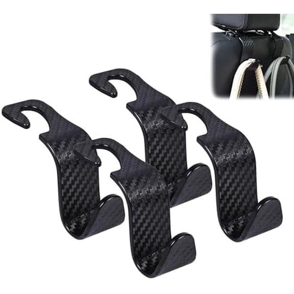 Car Seat Headrest Hook 4 Pack Hanger Universal Vehicle Car Storage Organizer for Handbag Purse Coat S Type Checkered Black