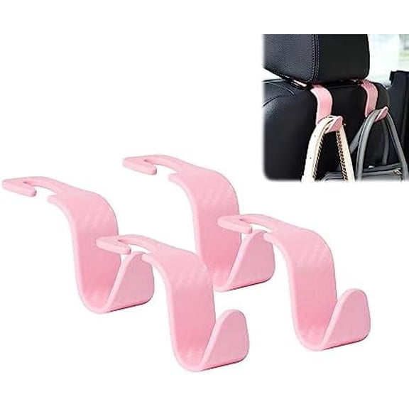 Car Seat Headrest Hook 4 Pack Hanger Universal Vehicle Car Storage Organizer for Handbag Purse Coat S Type Checkered Pink