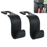 Car Seat Headrest Hook Universal Vehicle Storage Hanger Leather with Metal Car Seat Back Organizer for Handbag Purse Coat Black 2 Pack