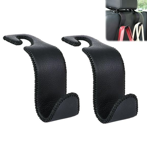 Car Seat Headrest Hook Universal Vehicle Storage Hanger Leather with Metal Car Seat Back Organizer for Handbag Purse Coat Black 2 Pack