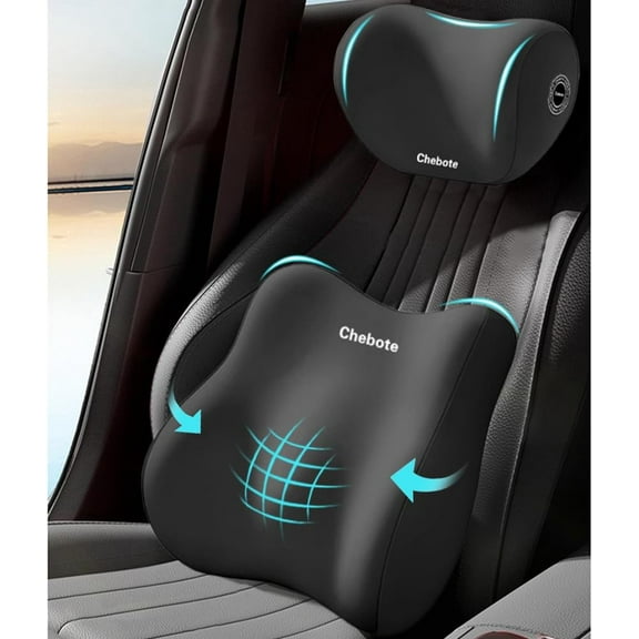 Car Seat Headrest and Lumbar Support kit, Ergonomic Memory Foam Neck Pillow and Back Cushion for Drivers, Suitable for Car/Office Chair/Gaming Chair - Black