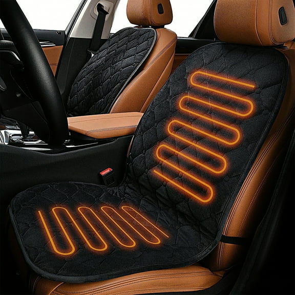 Car Seat Heater, Black Universal 12V Car Heated Seat Cushion, Cigarette Lighter Heated Seat Cushion, Temperature Adjustable, Fast Heating, Soft Warm Heating Pad for Most Auto (Driver)