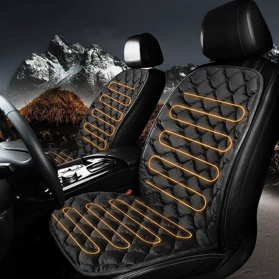 Car Seat Heater, Black Universal 12V Car Heated Seat Cushion, Cigarette Lighter Heated Seat Cushion, Temperature Adjustable, Fast Heating, Soft Warm Heating Pad for Most Auto (Driver+Passenger Side)