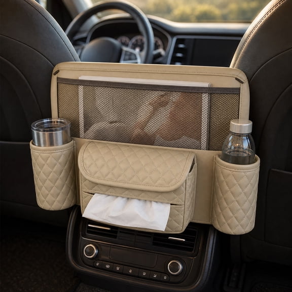 Car Seat Organizer Between Seats Leather Auto Storage Caddy For Tissue Cup Holder Pocket Storage