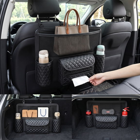 Car Seat Organizer Between Seats Leather Auto Storage Caddy For Tissue Cup Holder Pocket Storage