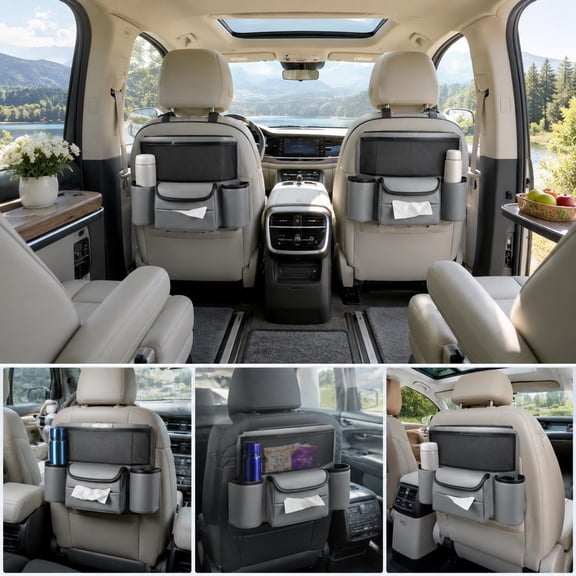 Car Seat Organizer Between Seats Leather Auto Storage Caddy For Tissue Cup Holder Pocket Storage
