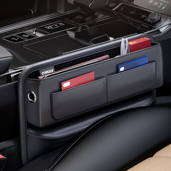 Car Seat Organizer with Multiple Card Slots, Waterproof Premium Leather Center Console Storage Bag for Driver and Passenger, Durable Space Saving Car Organizer for Easy Access