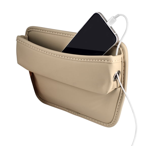 Car Seat Organizer, Premium PU Leather Front Car Seat Storage Box, Front Seat Car Storage Box for Phone Money Cards Keys Cups (1 Pc, Beige)
