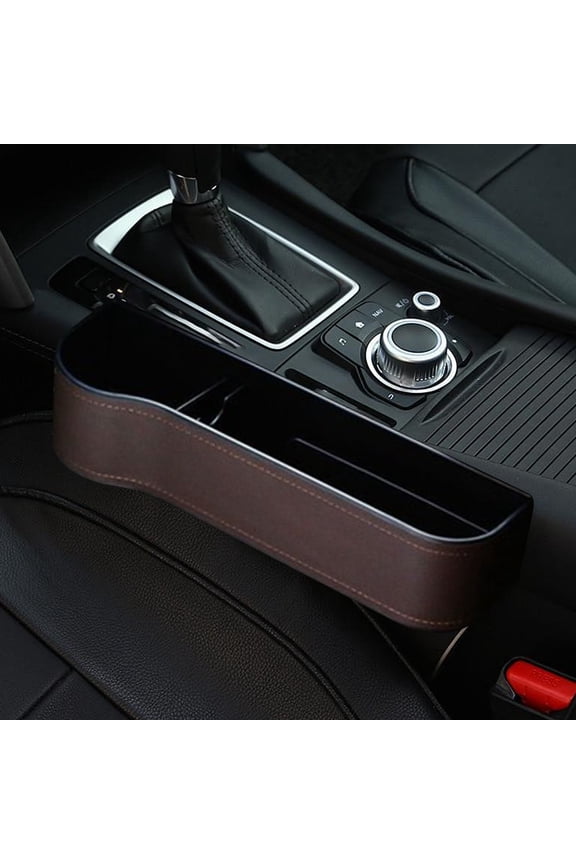 Car Seat Organizer, ZzCityTK Multi-Function Slot Storage Box For Driver's Seat, Non-Slip ABS Leather Console Gap Organizer With Multiple Compartments, Brown