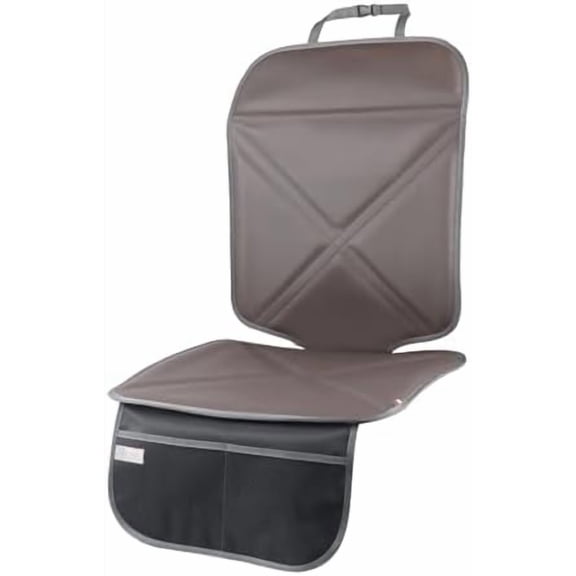 Car Seat Protector Leather Waterproof Child Safety Seat Protector Cover with Thick Pad and 2 Large Pockets Durable Kick Mat for All Auto Seat (Brown)