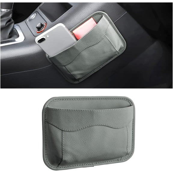 Car Seat Side Pocket Organizer, American Flag PU Leather Storage Bag, Pen Phone Holder Tray Pouch Seat Gap Filler, Interior Accessories for Auto Door Window Console (Gray)