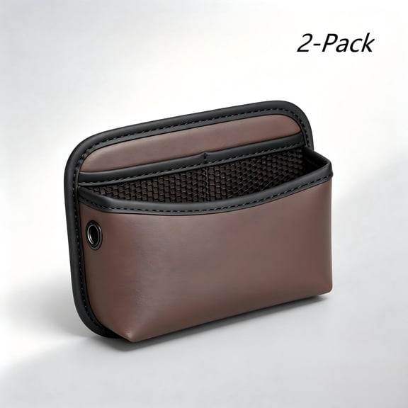 Car Seat Side Storage Pocket 2Pack, Leather Multifunctional Console Side Organizer Bag, Hanging Vehicle Caddy for Phone Keys Sunglasses Wallet Car Interior Accessories Brown
