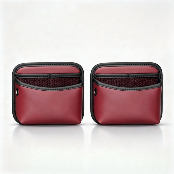 Car Seat Side Storage Pocket 2Pack,Leather Multifunctional Console Side Organizer Bag, Hanging Vehicle Caddy for Phone Keys Sunglasses Wallet Car Interior Accessories Red