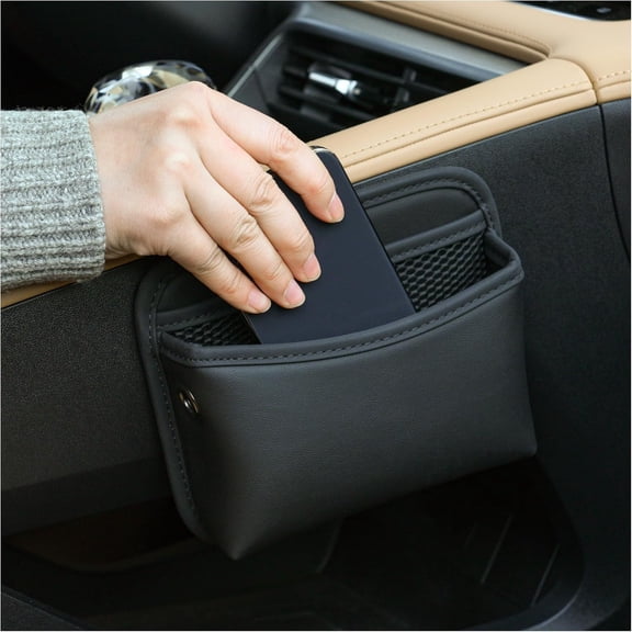 Car Seat Side Storage Pocket, Small Organizer,PU Leather Multifunctional Console Side Organizer Bag for Phone, keys, sunglass,wallet,ect (Black)