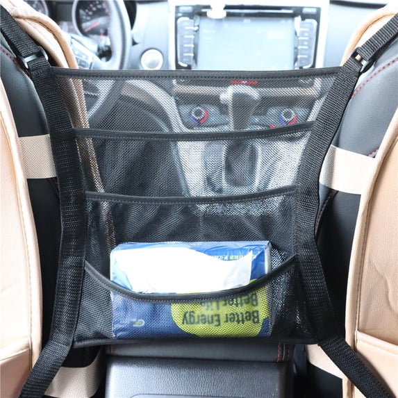 Car Seat Storage Mesh/Organizer - 3 Lays Back Seat Elastic Cargo String Net Pouch Holder for Bag Luggage Pets Kids Barrier Disturb Stopper
