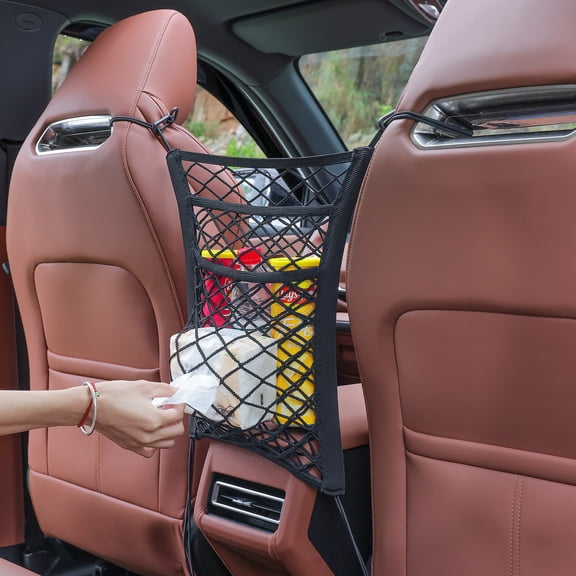 Car Seat Storage Net Pocket, Auto Seat Back Organizer Bag, Multifunctional Seat Gap Storage Mesh Bag, Barrier Net for Pet & Kids, Car Interior Storage Hanging Pouch