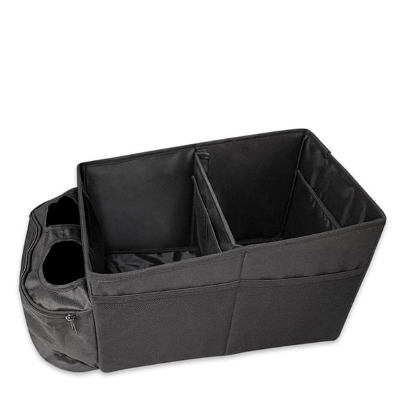 Car Seat Storage Organizer with Dividers and Cup Holders, Foldable Oxford Cloth Trunk Pocket for Front or Rear Seats, Black