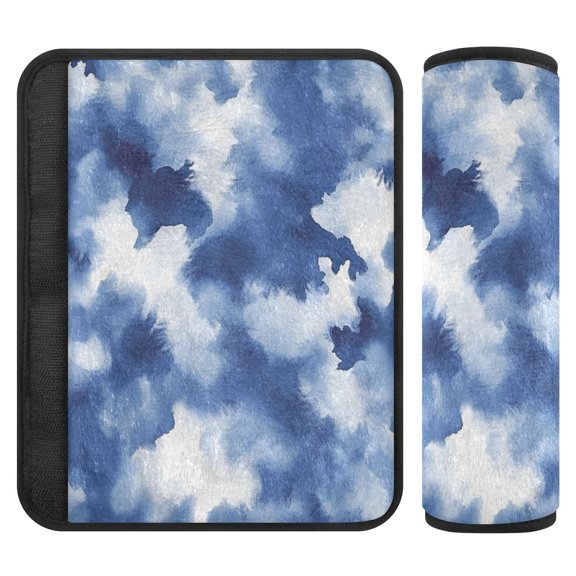 Car Seat Strap & Belt Covers - Flannel Material, Velcro Design, All-Season Use, 2-Piece Set (S&M Sizes)，A Blue Seamless Pattern