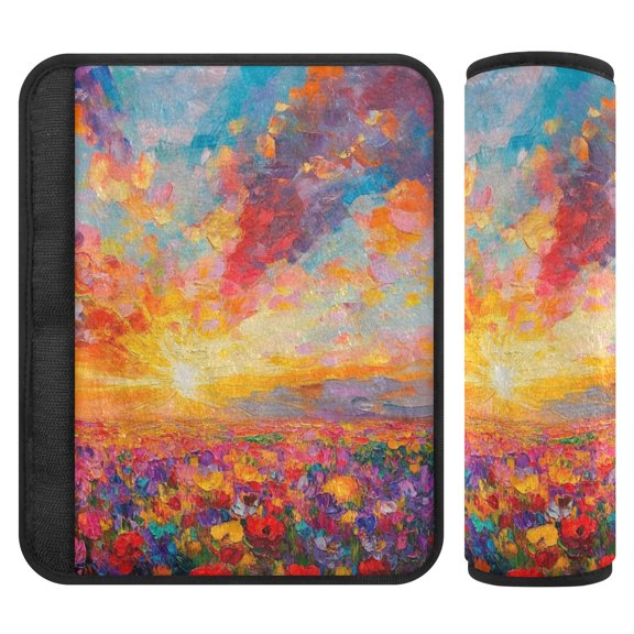 Car Seat Strap & Belt Covers - Flannel Material, Velcro Design, All-Season Use, 2-Piece Set (S&M Sizes)，A Hundred Flowers Blooming