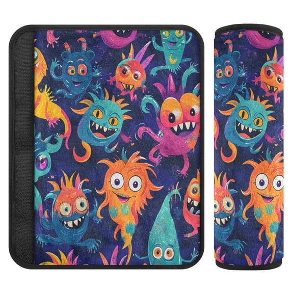 Car Seat Strap & Belt Covers - Flannel Material, Velcro Design, All-Season Use, 2-Piece Set (S&M Sizes),A Vibrant Cartoon