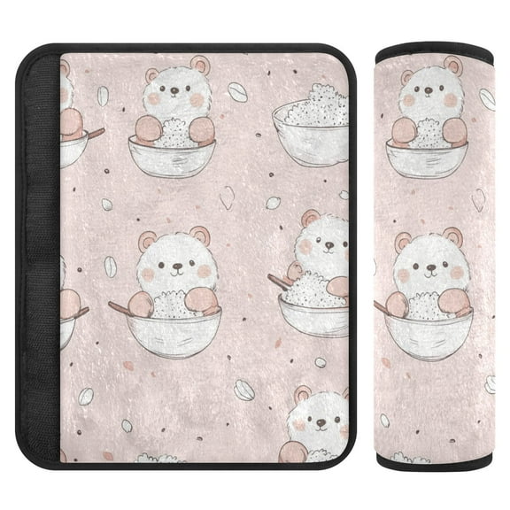 Car Seat Strap & Belt Covers - Flannel Material, Velcro Design, All-Season Use, 2-Piece Set (S&M Sizes)，Bear and Rice Dumpling