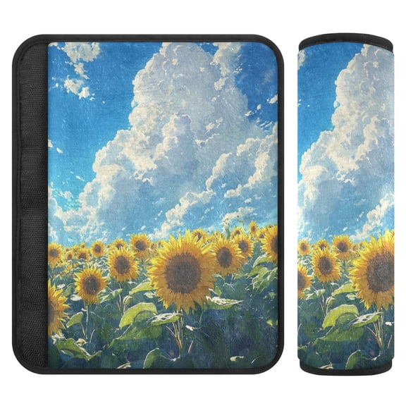 Car Seat Strap & Belt Covers - Flannel Material, Velcro Design, All-Season Use, 2-Piece Set (S&M Sizes)，Big Sunflowers