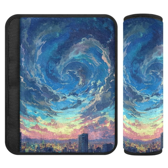 Car Seat Strap & Belt Covers - Flannel Material, Velcro Design, All-Season Use, 2-Piece Set (S&M Sizes),Blue Clouds