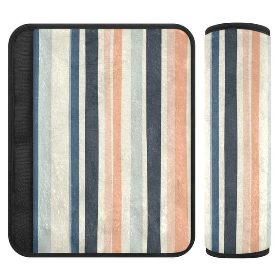Car Seat Strap & Belt Covers - Flannel Material, Velcro Design, All-Season Use, 2-Piece Set (S&M Sizes)，Blue Peach and Navy Stripes
