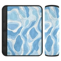 Car Seat Strap & Belt Covers - Flannel Material, Velcro Design, All-Season Use, 2-Piece Set (S&M Sizes)，Blue and White Shapes