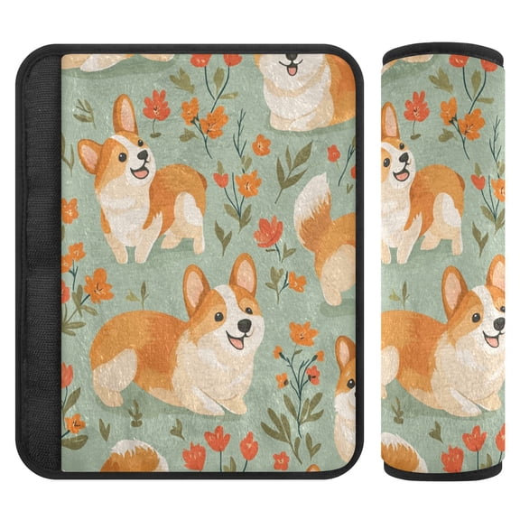 Car Seat Strap & Belt Covers - Flannel Material, Velcro Design, All-Season Use, 2-Piece Set (S&M Sizes),Corgi Dogs