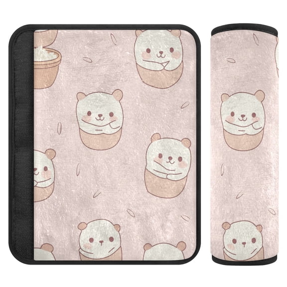 Car Seat Strap & Belt Covers - Flannel Material, Velcro Design, All-Season Use, 2-Piece Set (S&M Sizes)，Cute Little Bear