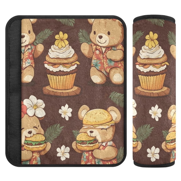 Car Seat Strap & Belt Covers - Flannel Material, Velcro Design, All-Season Use, 2-Piece Set (S&M Sizes)，Cute Little Bear