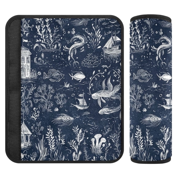 Car Seat Strap & Belt Covers - Flannel Material, Velcro Design, All-Season Use, 2-Piece Set (S&M Sizes),Dark Blue Background