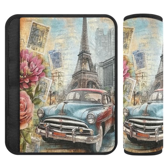 Car Seat Strap & Belt Covers - Flannel Material, Velcro Design, All-Season Use, 2-Piece Set (S&M Sizes)，Flowers and Car