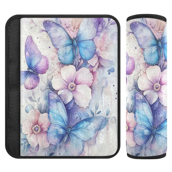 Car Seat Strap & Belt Covers - Flannel Material, Velcro Design, All-Season Use, 2-Piece Set (S&M Sizes),Many Butterflies