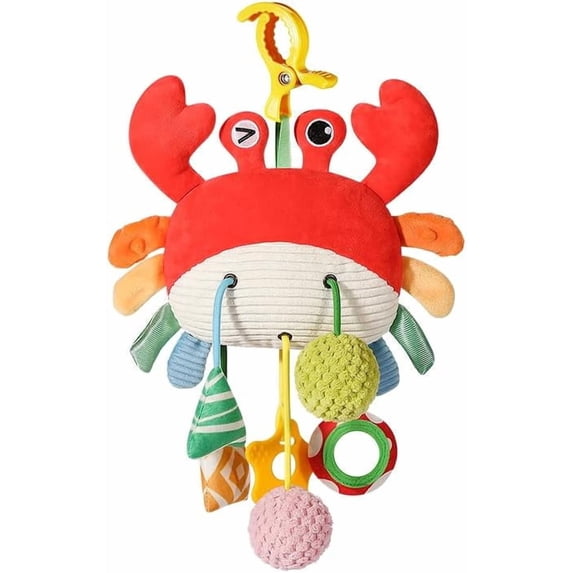 Car Seat Toys for Babies 0–12 Months – Hanging Baby Activity Toy for Car Seat, Stroller, Crib & Gym – Infant Plush Rattle with Mirror, Crinkle, Clip-On for Boys & Girls
