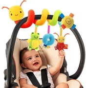 Car Seat Toys for Babies, 0-6 Months Stroller Activity Black White Baby Spiral Plush Toys Newborn High Contrast Sensory Carseat Toys with 4 Pendants Hanging Boy