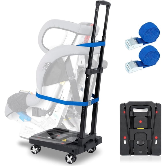 Car Seat Travel Cart, Foldable Carrier with Straps Trolley