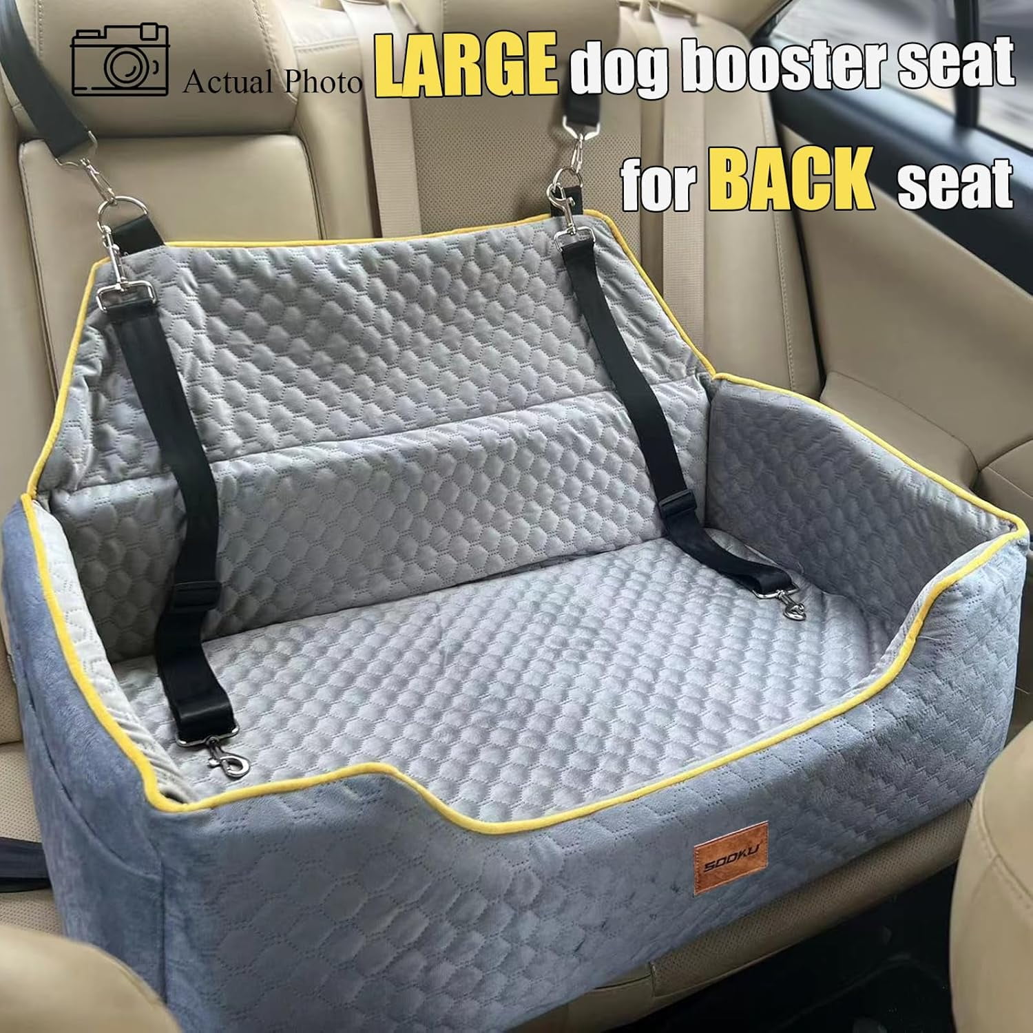 Car Seat for Large/Medium Dogs or 2 Small - Memory Foam Bed, Pet Safety ...
